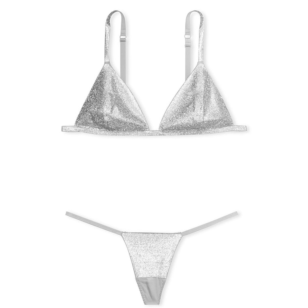Victoria’s Secret Shine Triangle Bralette & V-String Panty Set in Delfin Grey